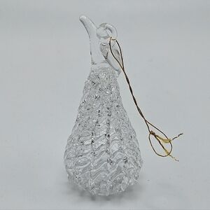 VINTAGE Clear Spun Glass Pear Fruit Shaped Christmas Tree Holiday Ornament